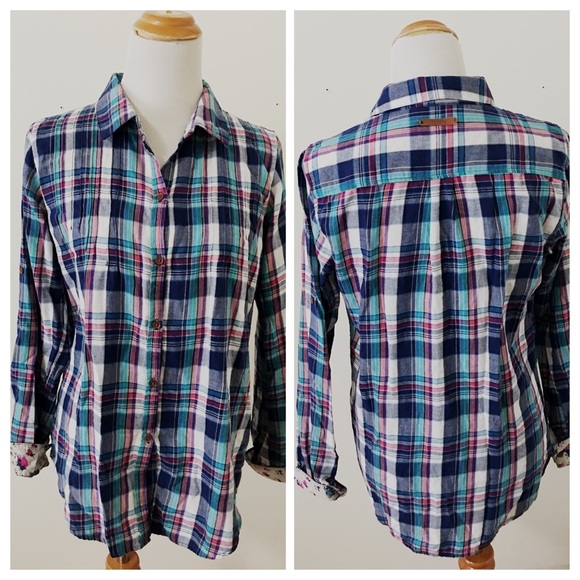 {Anthro} Trovata Pintucked Flannel Buttondown - Picture 2 of 2